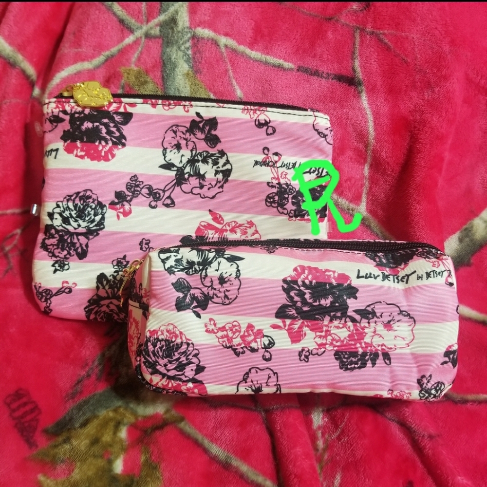 💖 LUV BETSEY JOHNSON 2 MAKEUP BAGS PINK FLOWERS